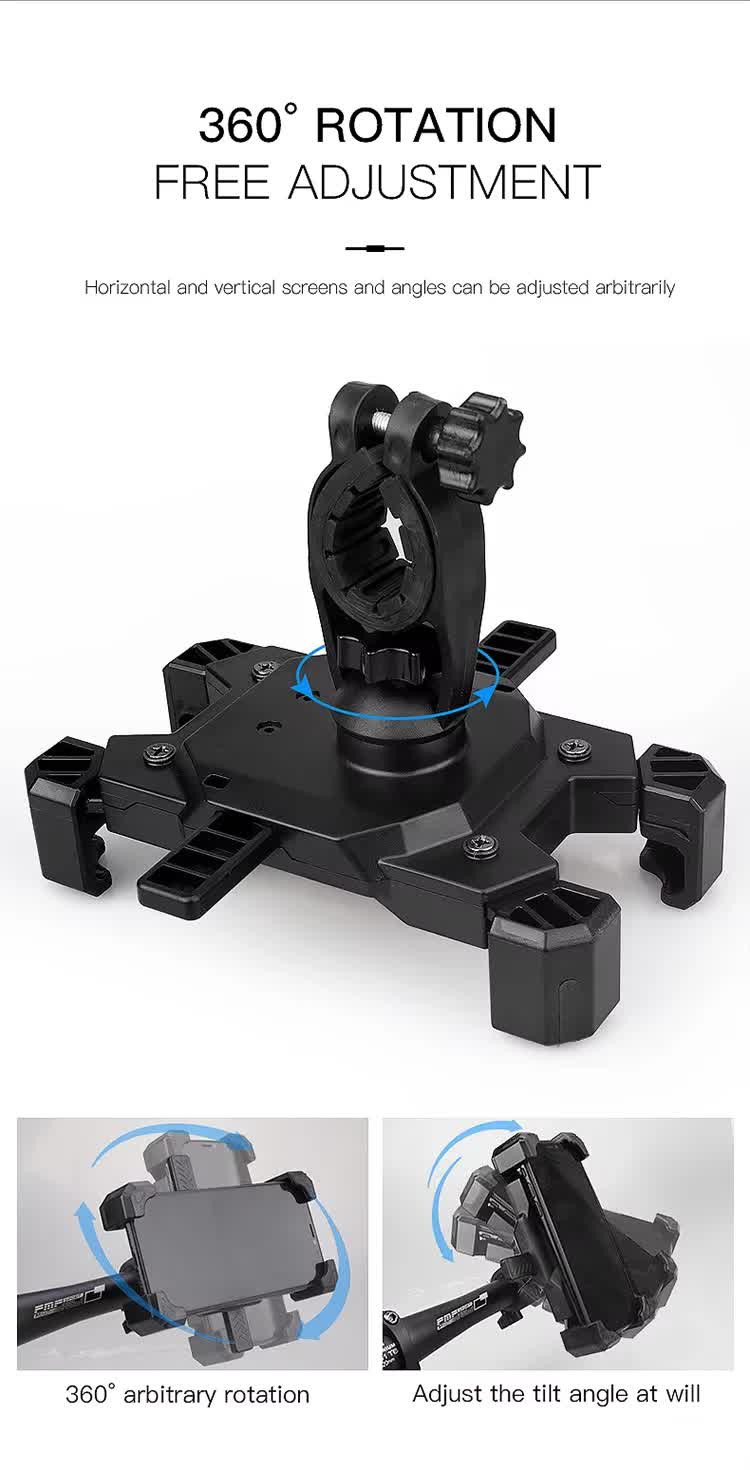 Black Secure Grip Bike Phone Mount - Adjustable 360 Rotation Bicycle Handlebar Holder, Universal Cradle for MTB & Road Cycling