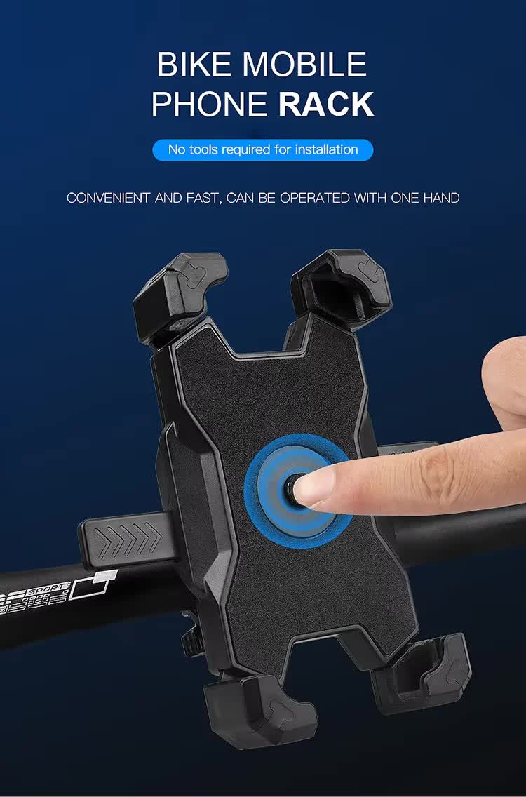 Blue and Black Secure Grip Bike Phone Mount - Adjustable 360 Rotation Bicycle Handlebar Holder, Universal Cradle for MTB & Road Cycling