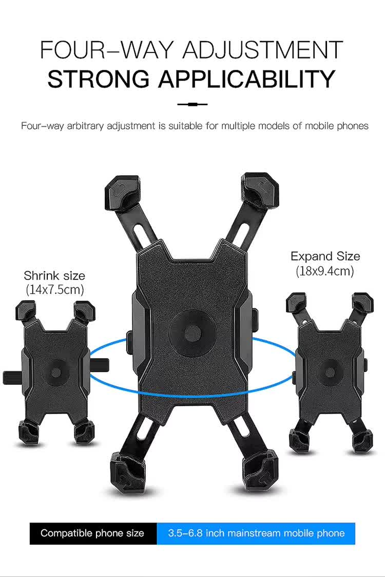 Blue and Black Secure Grip Bike Phone Mount - Adjustable 360 Rotation Bicycle Handlebar Holder, Universal Cradle for MTB & Road Cycling