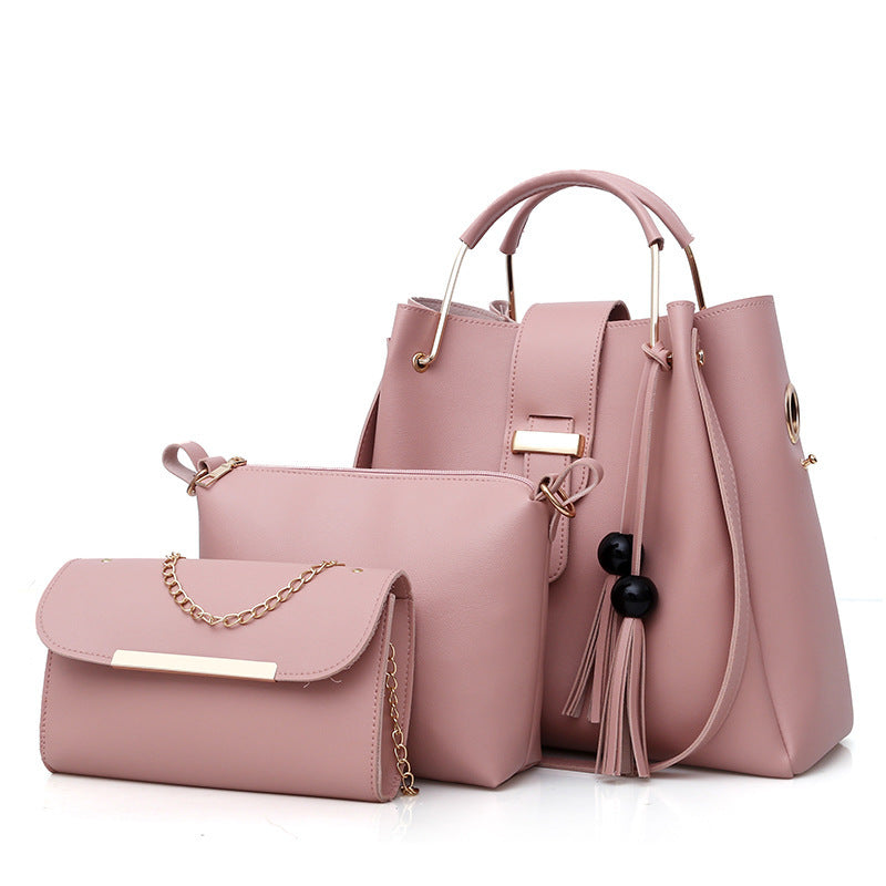 Pink Chic 3-Piece Women's Handbag Set - PU Leather Tote, Crossbody Bag & Clutch Purse
