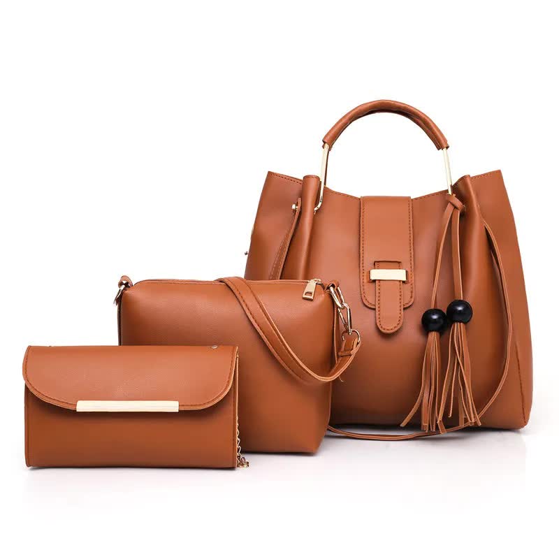 Brown Chic 3-Piece Women's Handbag Set - PU Leather Tote, Crossbody Bag &amp; Clutch Purse