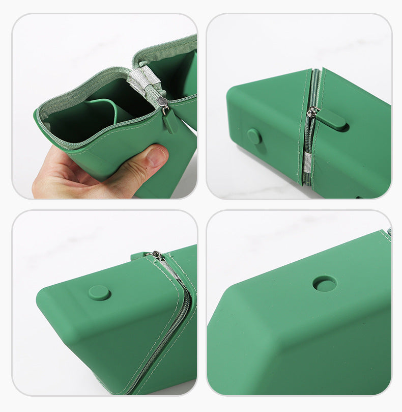 Yellow Transforming Silicone Pencil Case - Stand-Up Pen Holder & Stationery Organizer