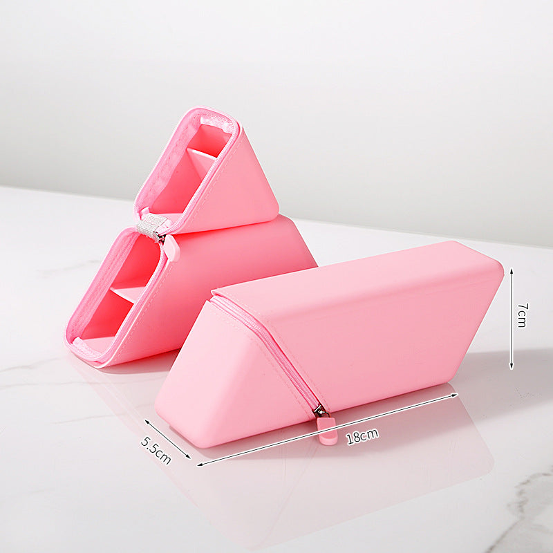 Pink Transforming Silicone Pencil Case - Stand-Up Pen Holder &amp; Stationery Organizer