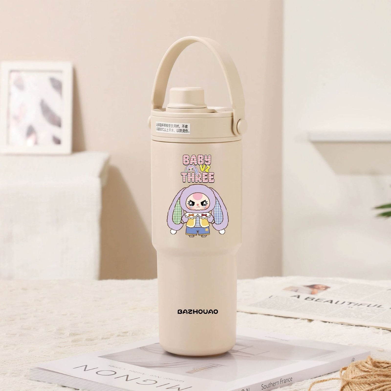 Beige - Baby 3 30oz Ceramic-Lined Insulated Tumbler with Handle, 735ml Stainless Steel Travel Mug