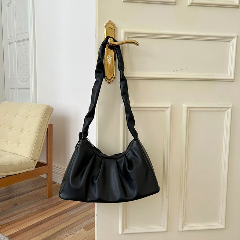 Black Pleated Handheld Underarm Bag - Stylish &amp; Spacious Tote for Everyday Use