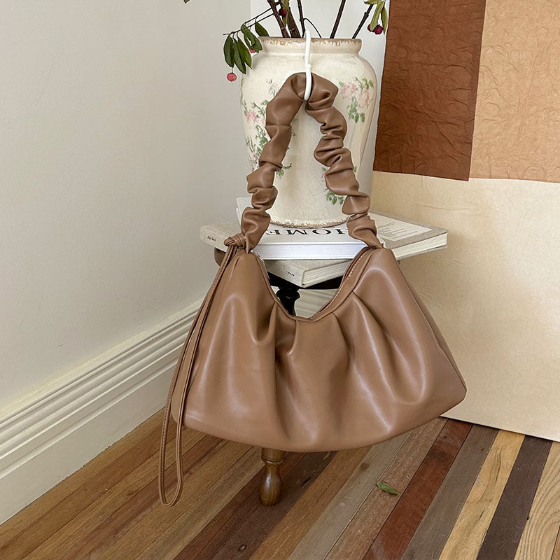 Brown Pleated Handheld Underarm Bag - Stylish &amp; Spacious Tote for Everyday Use