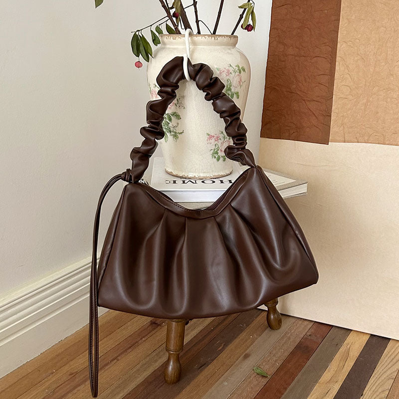 Coffee Pleated Handheld Underarm Bag - Stylish &amp; Spacious Tote for Everyday Use