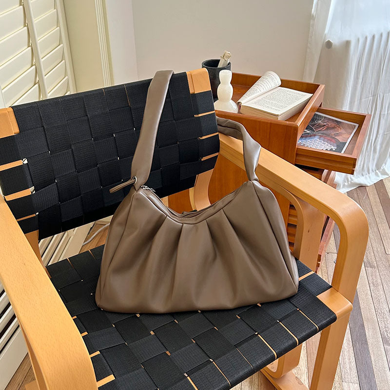 Light Brown Pleated Handheld Underarm Bag - Stylish &amp; Spacious Tote for Everyday Use