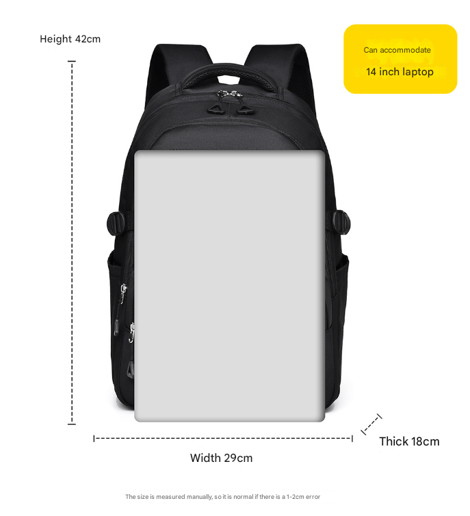 Black Trendy Korean-Style Large-Capacity Backpack for Women - 14" Laptop Travel Bag