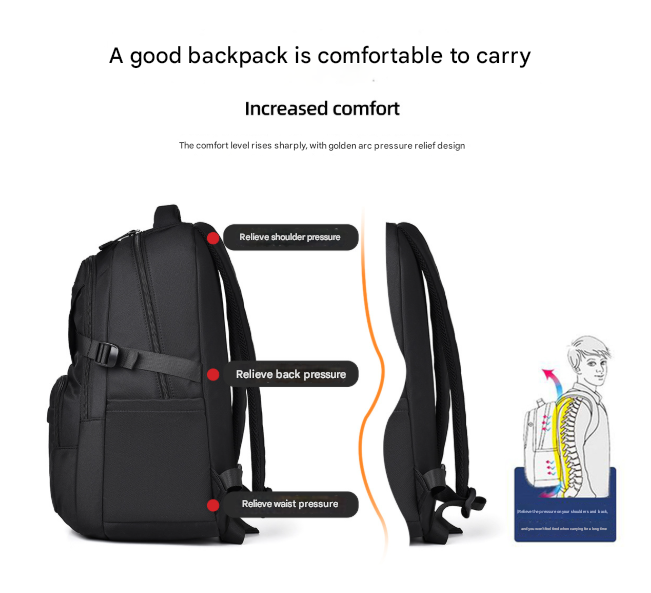 Black Trendy Korean-Style Large-Capacity Backpack for Women - 14" Laptop Travel Bag