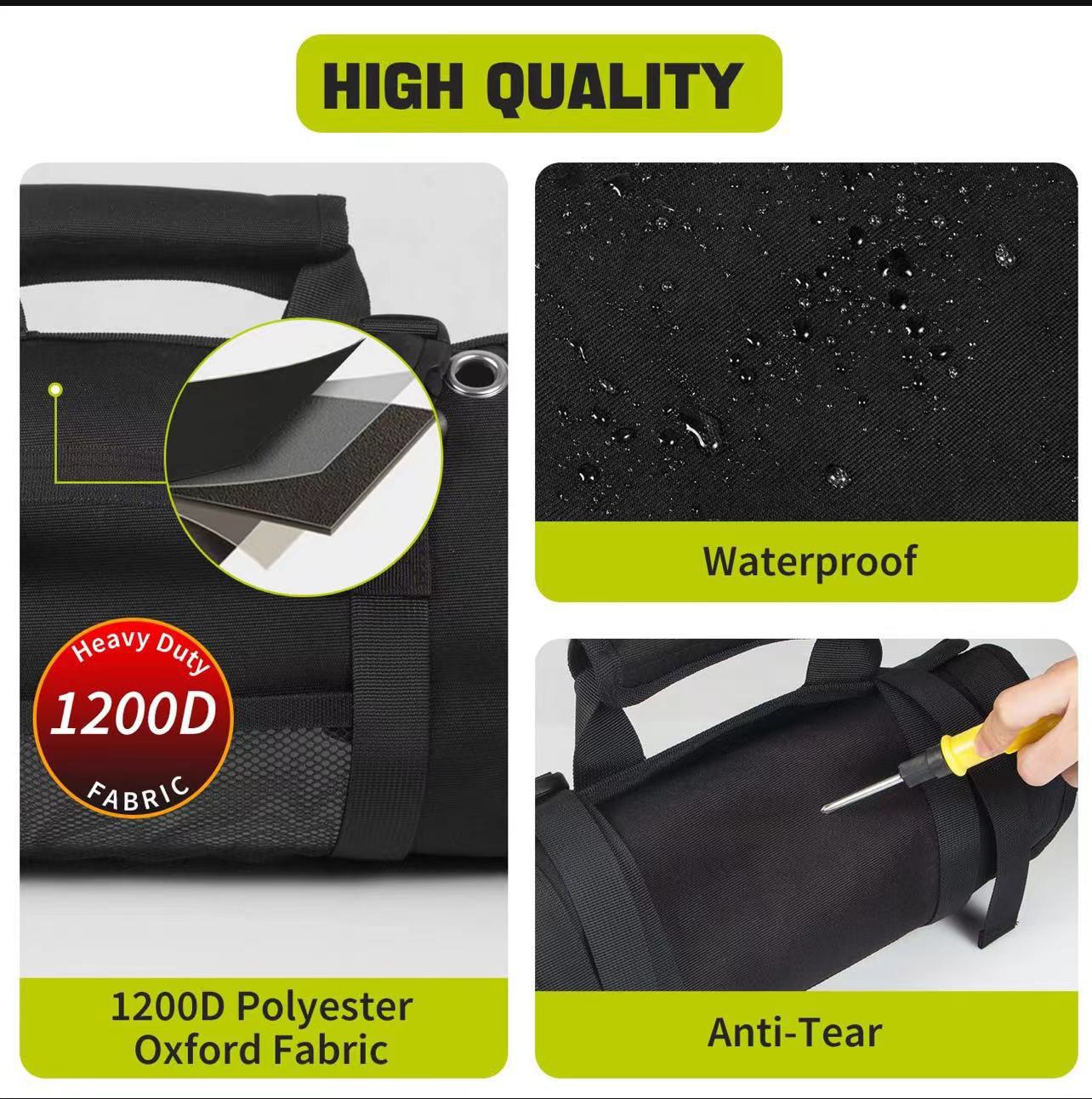 Black Heavy-Duty Tool Organizer Roll with Detachable Pouches