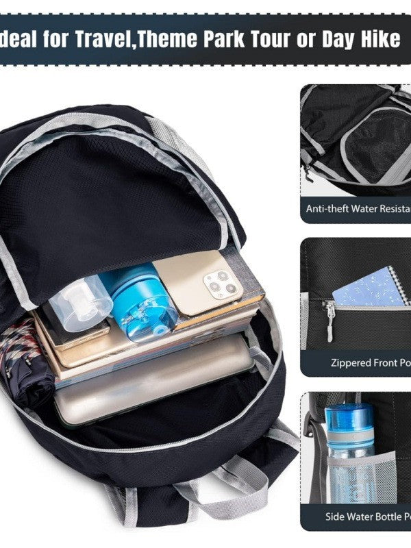 Black Ultra-Light Foldable Outdoor Backpack - Portable Travel Hiking Bag