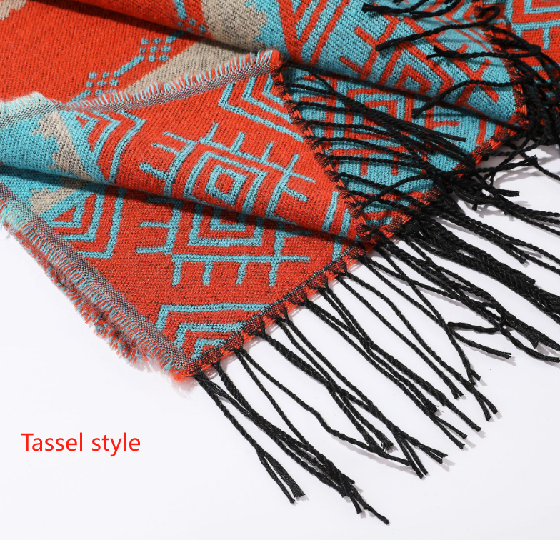 Grey Coffee Palindrome Fringe Bohemian Fringe Shawl Cloak - 160 x 135 cm Ethnic Inner Mongolia Style Double-Sided Scarf Cape