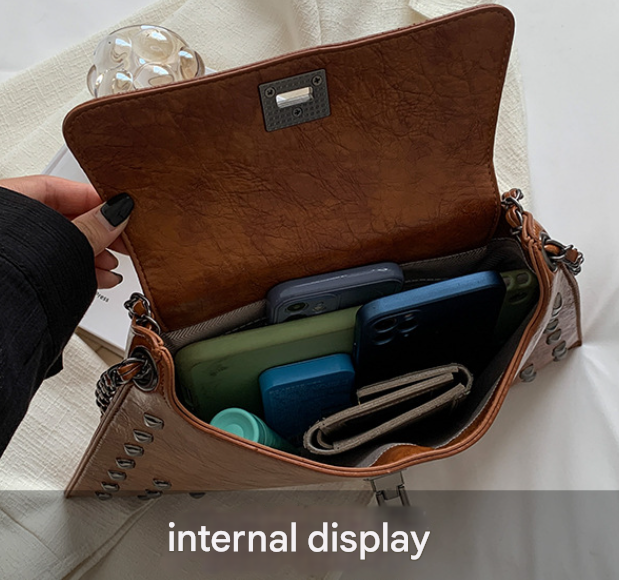 Pink Women's Retro Studded Envelope Shoulder Bag - Chain Strap Crossbody Tote in Four Colors