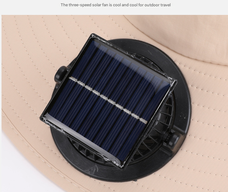 Navy Blue Outdoor Solar Fan Sun Hat - Large Brim Fishing Hiking Hat with Neck Cape