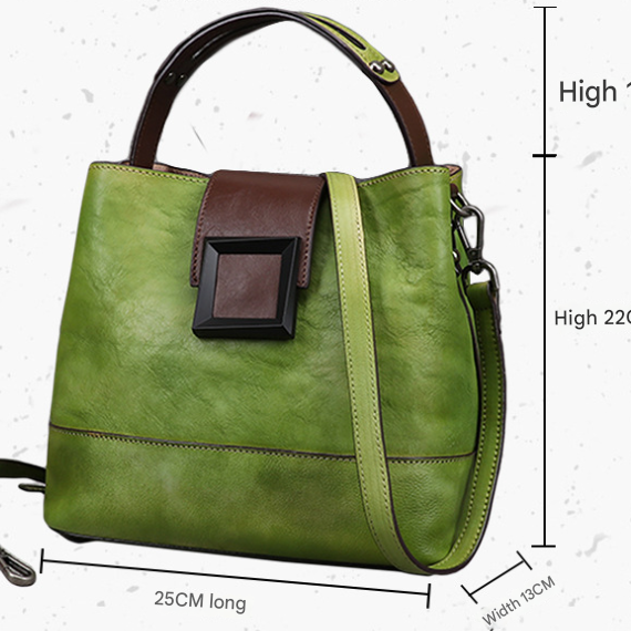 Vintage Grey Leather Handbag - Elegant Multi-Functional Design