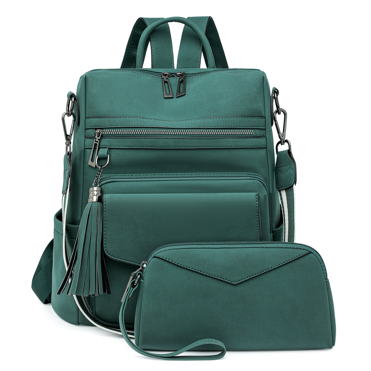 Green Women&#39;s Retro PU Leather Backpack - Dual-Color Tassel Design, Winter High-End Style