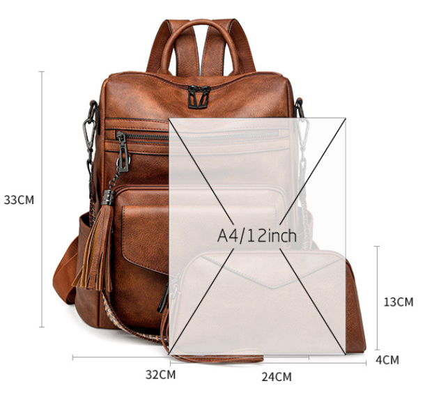 Green Women's Retro PU Leather Backpack - Dual-Color Tassel Design, Winter High-End Style