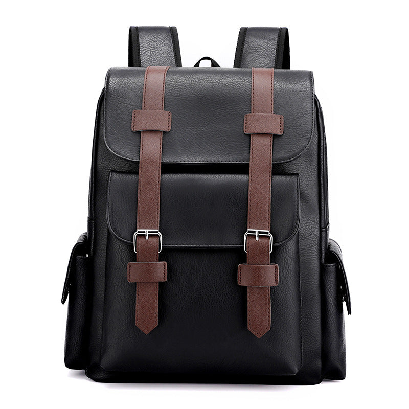 Black Large-Capacity PU Leather Backpack - Stylish Business &amp; Travel Companion