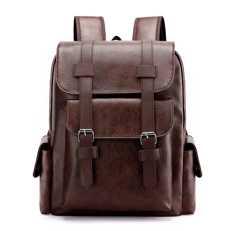 Dark Brown Large-Capacity PU Leather Backpack - Stylish Business &amp; Travel Companion