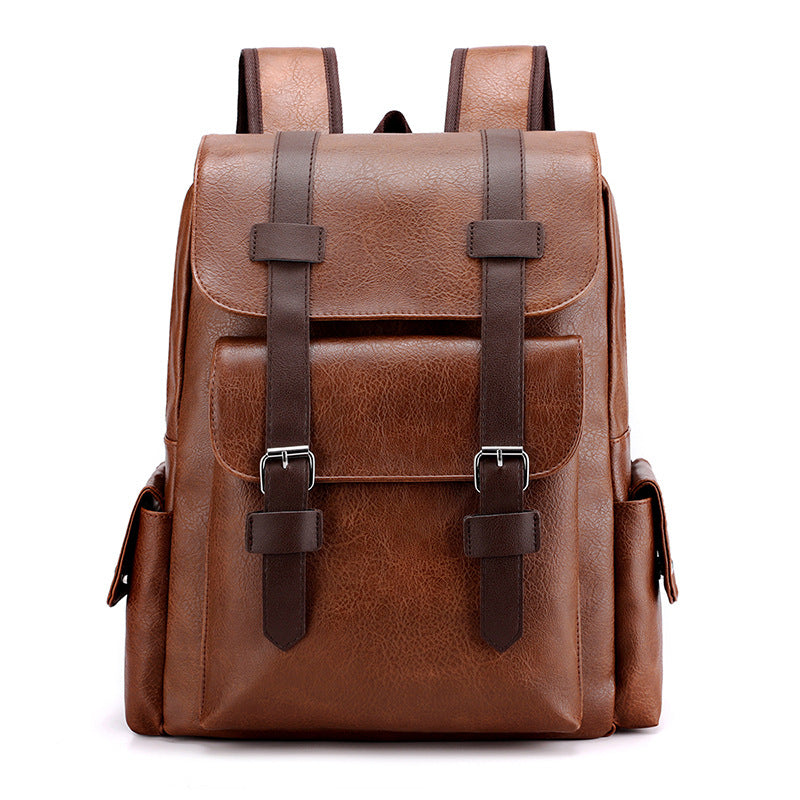 Light Brown Large-Capacity PU Leather Backpack - Stylish Business &amp; Travel Companion