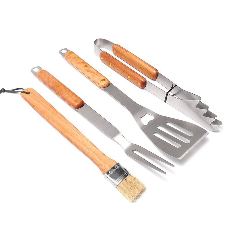 Premium 4-Piece BBQ Tool Set with Rubberwood Handles - Kraft Box