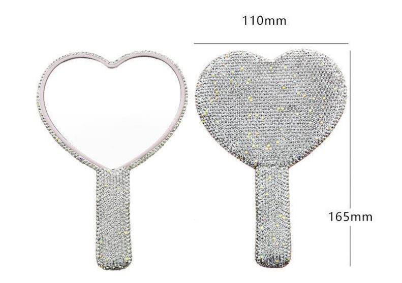 2PCS White Glamorous Diamond-Encrusted Heart Handheld Mirror - Luxe High-Definition Makeup Essential