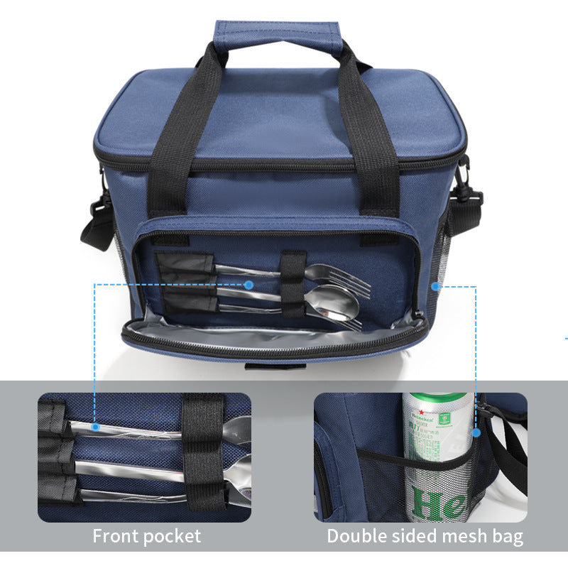 Navy Blue Versatile Large-Capacity Picnic Insulated Bag - Detachable Shoulder Strap & Ice Pack