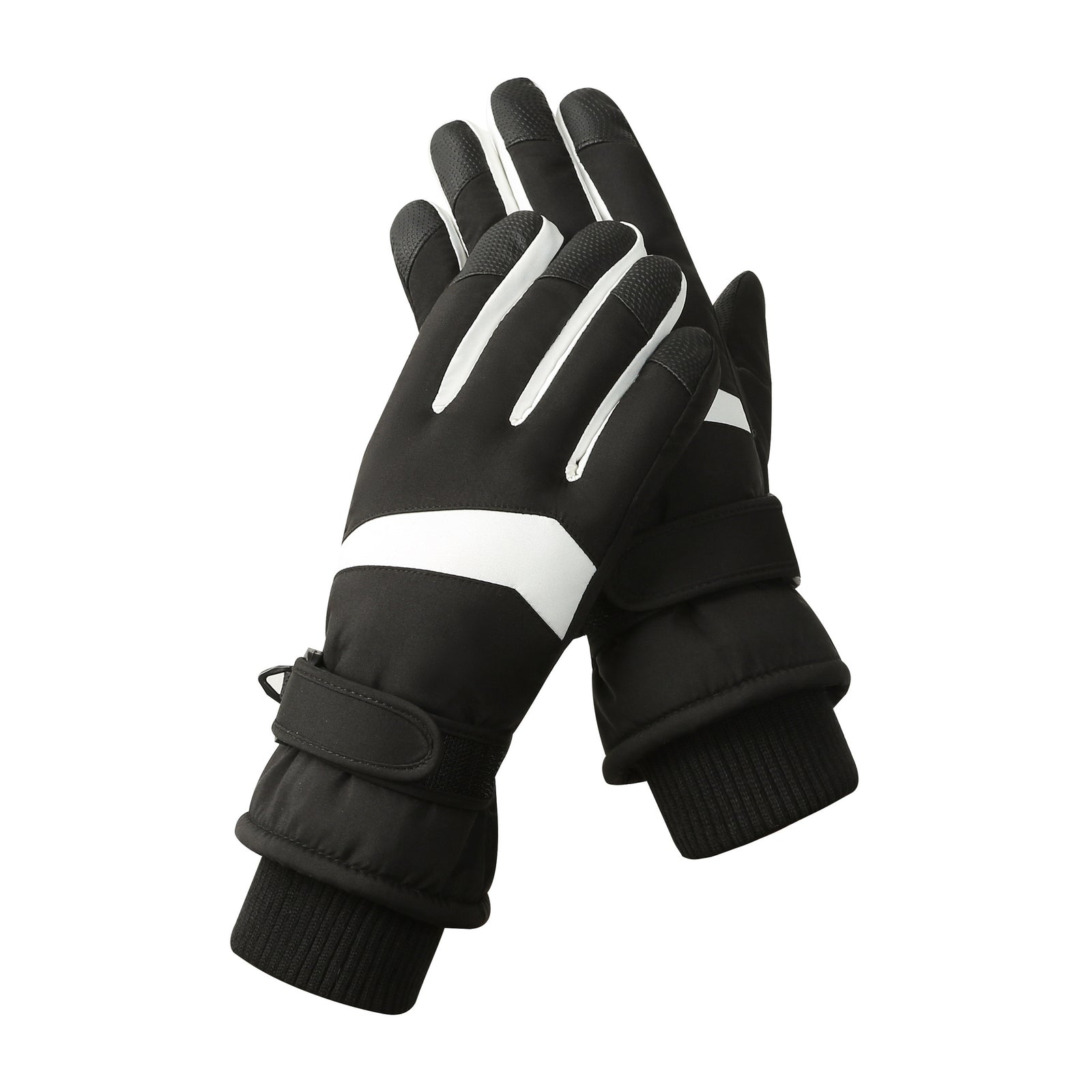 Women's Black-white Color Combination Top-Rated Waterproof Touchscreen Ski Gloves - Fleece-Lined for Men & Women