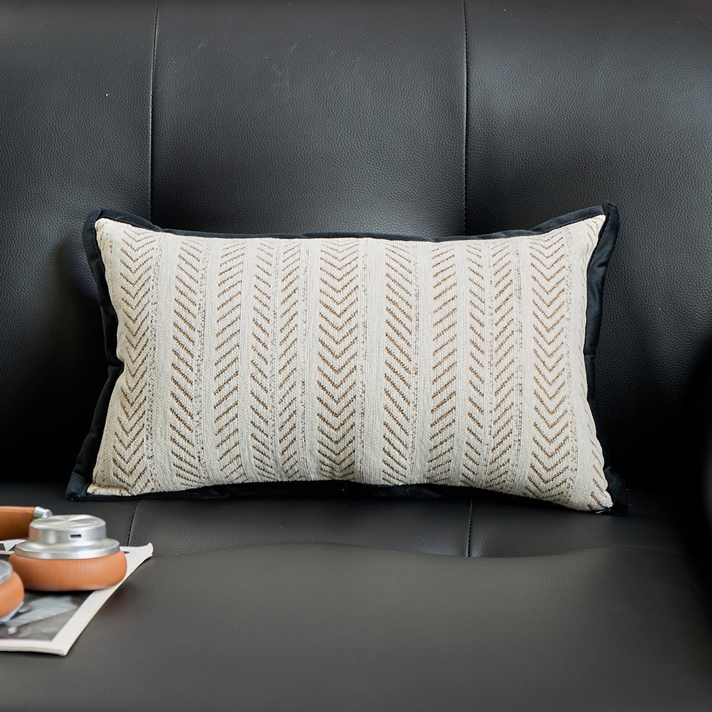 Black-beige 2PCS Luxe Thick Chenille Herringbone Pillow Cover - Solid Color Square Lumbar Pillow
