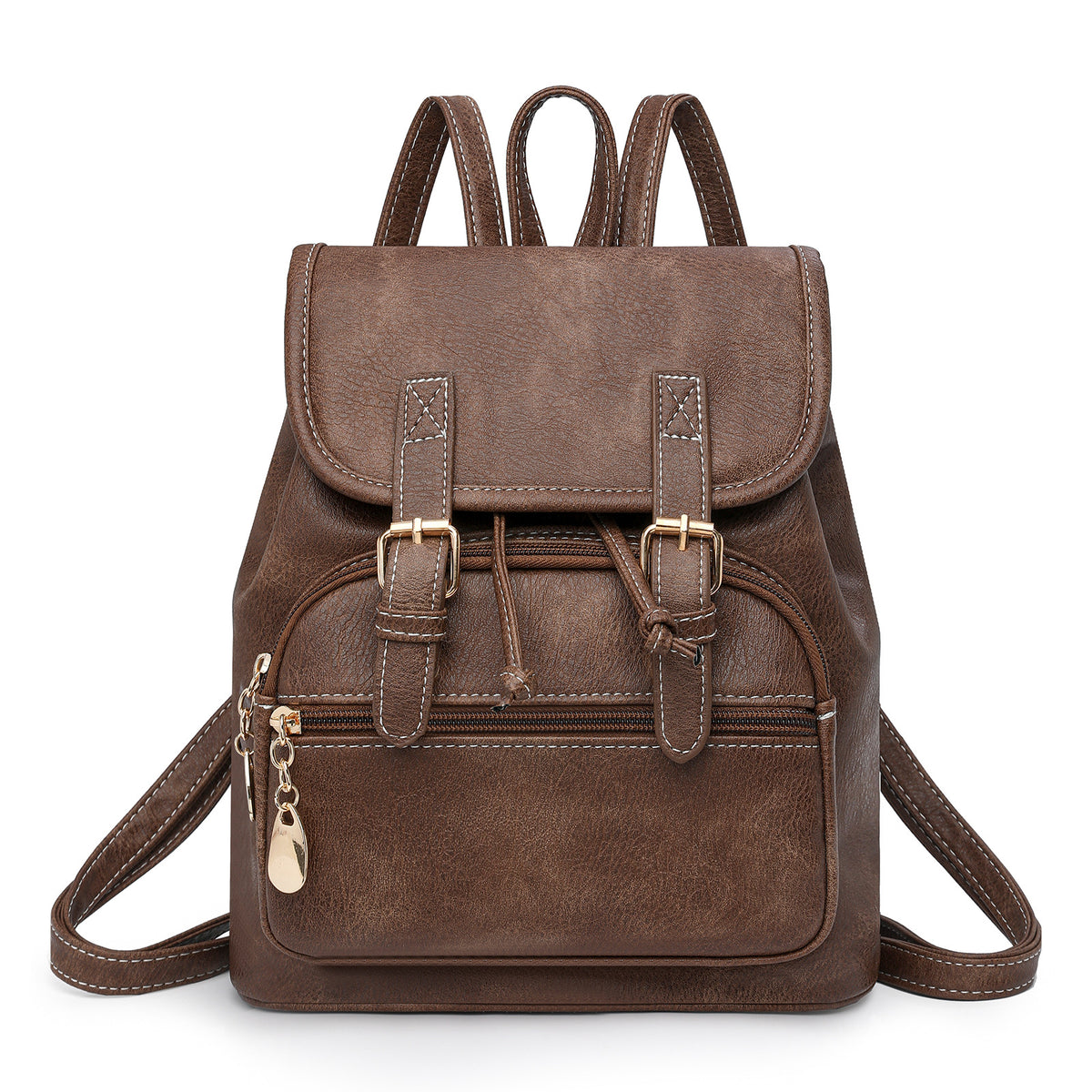 Coffee Stylish PU Leather Backpack for Women - Compact Travel Companion