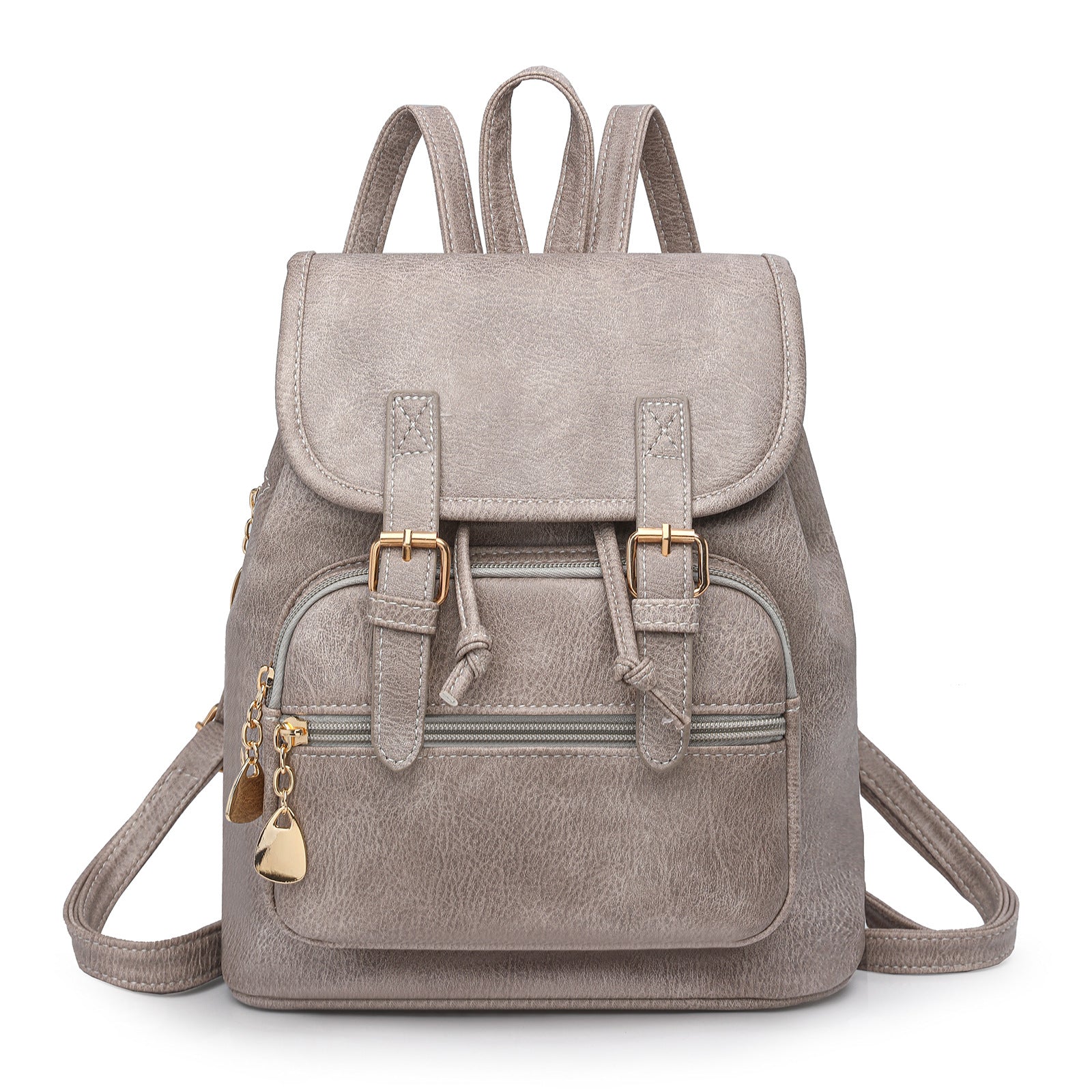 Grey Stylish PU Leather Backpack for Women - Compact Travel Companion