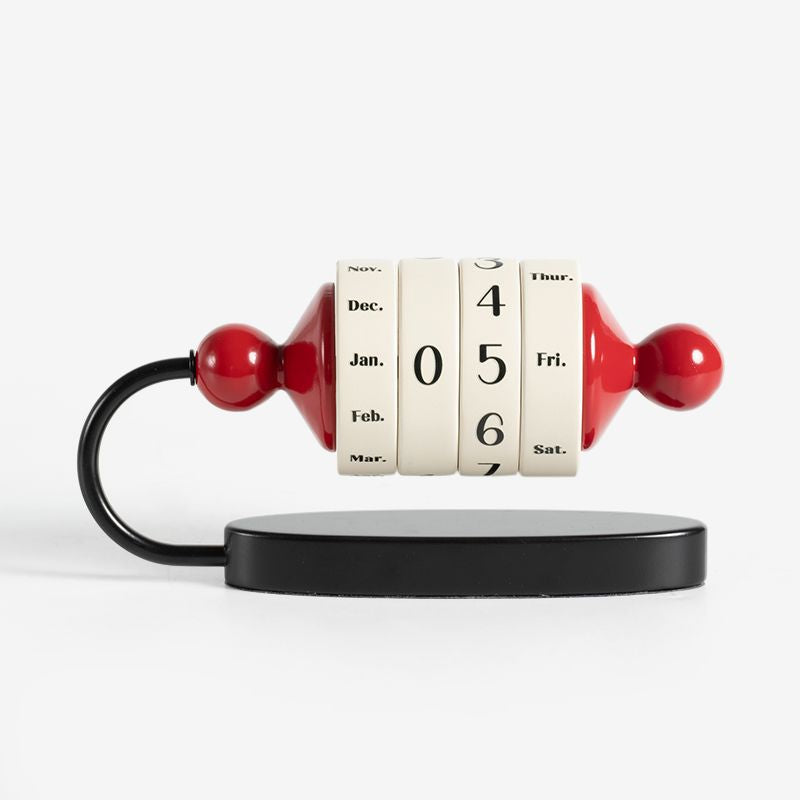 Red Vintage Wooden Rotating Perpetual Calendar - Manual Roller Desk Decor, Timeless Date & Day Display for Home & Office