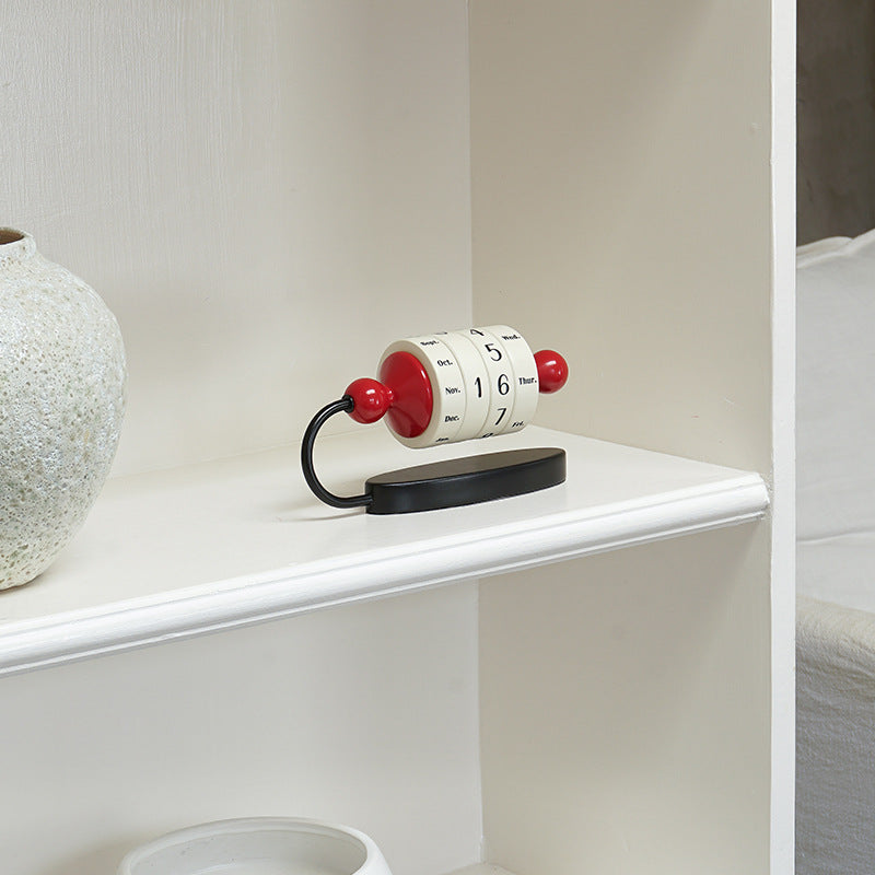 Red Vintage Wooden Rotating Perpetual Calendar - Manual Roller Desk Decor, Timeless Date & Day Display for Home & Office