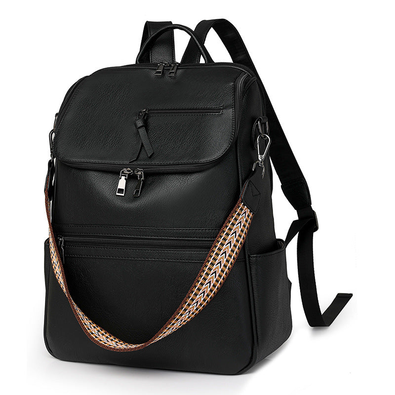 Black Stylish Anti-Theft Backpack for Women - Vintage PU Leather Convertible Rucksack &amp; Shoulder Bag