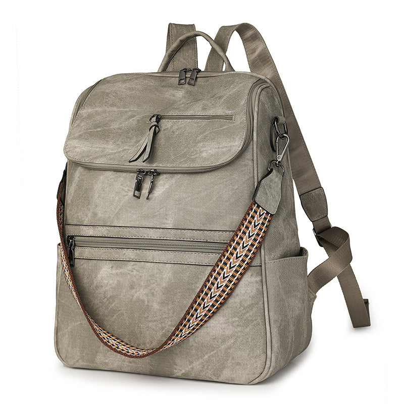 Grey Stylish Anti-Theft Backpack for Women - Vintage PU Leather Convertible Rucksack &amp; Shoulder Bag