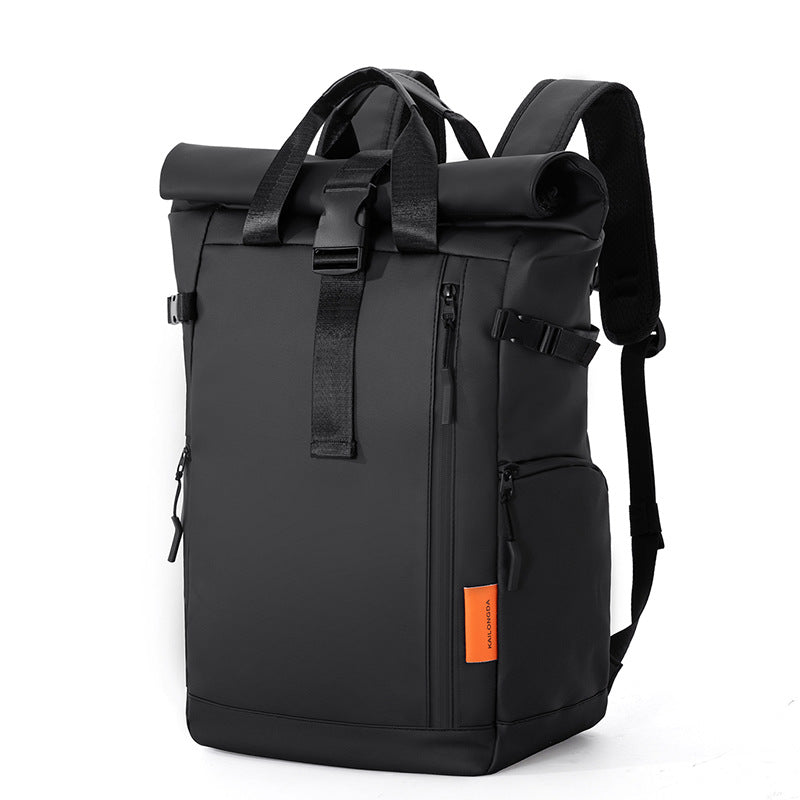 Black Urban Explorer Roll-Top Backpack - Water-Resistant Large Capacity Bag for Travel, Work &amp; Laptop