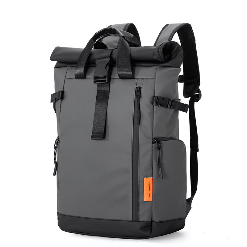 Grey Urban Explorer Roll-Top Backpack - Water-Resistant Large Capacity Bag for Travel, Work & Laptop