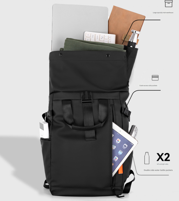 Grey Urban Explorer Roll-Top Backpack - Water-Resistant Large Capacity Bag for Travel, Work & Laptop