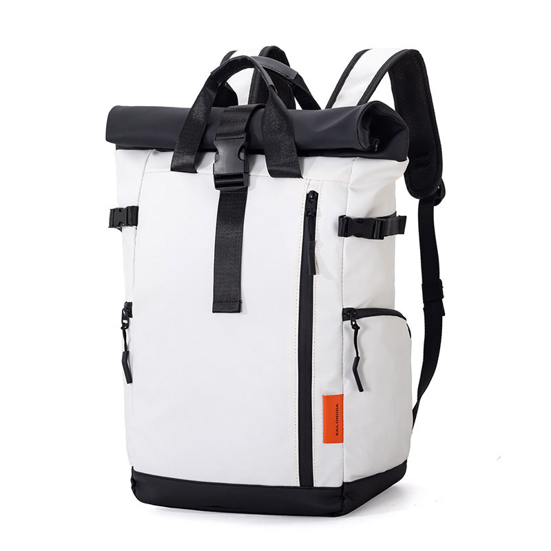 White Urban Explorer Roll-Top Backpack - Water-Resistant Large Capacity Bag for Travel, Work &amp; Laptop