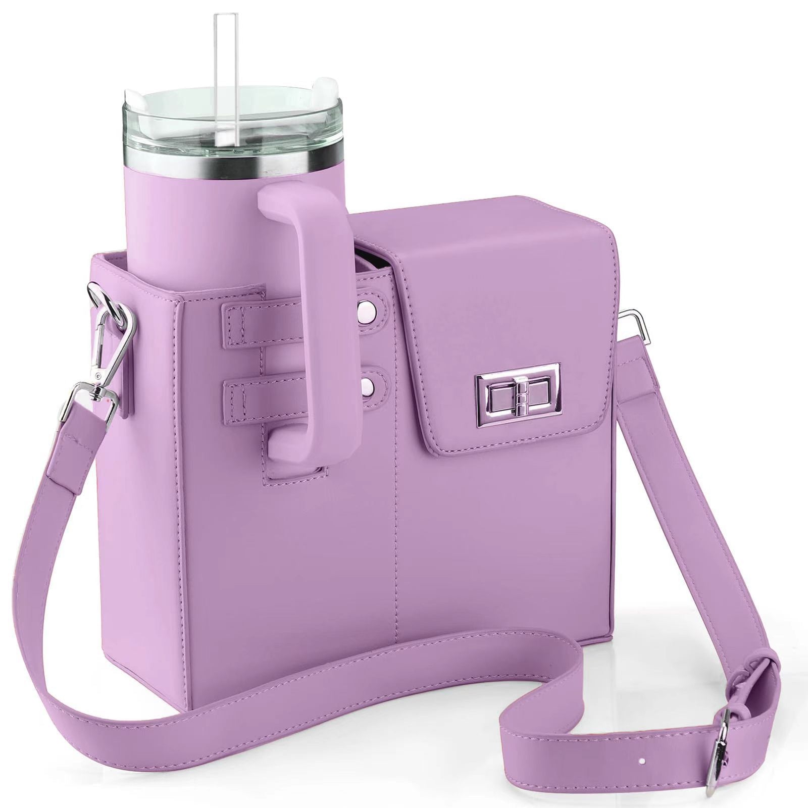 Purple Portable Insulated Water Bottle Carrier Bag with Adjustable Shoulder Strap - Crossbody Drink Holder for Outdoor Activities