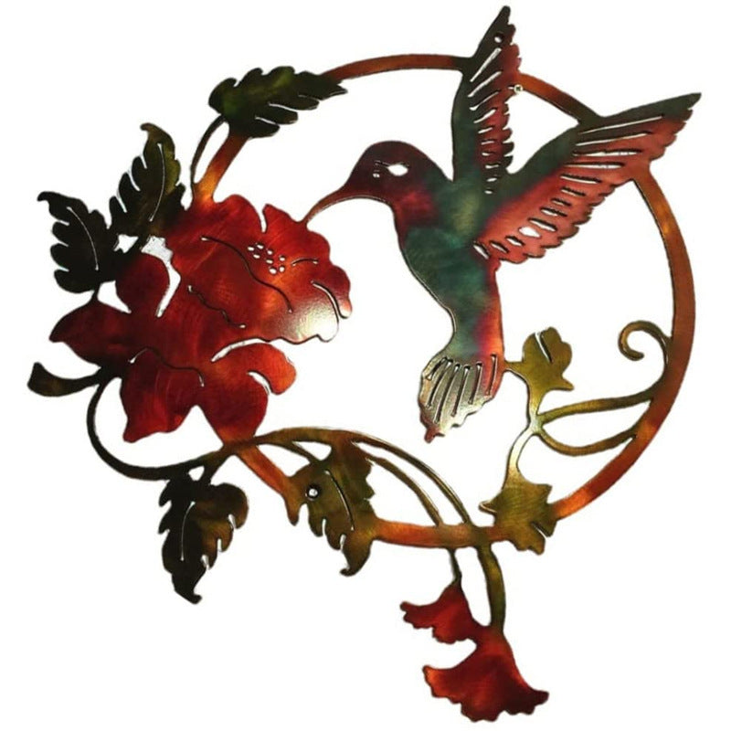 Red Set of 2 Round Metal Wall Art - Hummingbird &amp; Flower Sculpture for Indoor &amp; Outdoor Decor