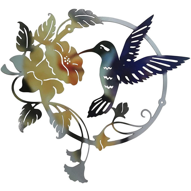 Yellow Set of 2 Round Metal Wall Art - Hummingbird &amp; Flower Sculpture for Indoor &amp; Outdoor Decor