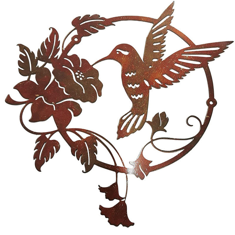 Brown Set of 2 Round Metal Wall Art - Hummingbird &amp; Flower Sculpture for Indoor &amp; Outdoor Decor