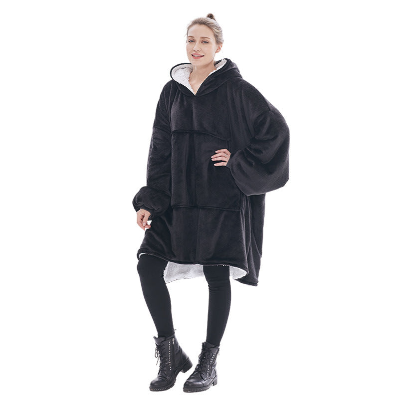 Black Oversized Wearable Blanket Hoodie - Ultra Soft &amp; Cozy Snuggle Pullover for Adults