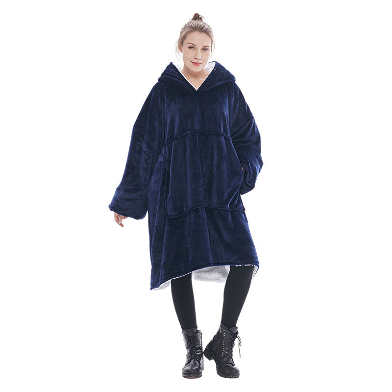Navy Blue Oversized Wearable Blanket Hoodie - Ultra Soft &amp; Cozy Snuggle Pullover for Adults