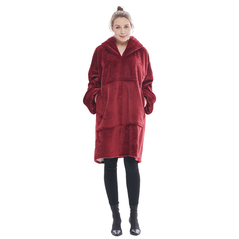 Wine Red Oversized Wearable Blanket Hoodie - Ultra Soft &amp; Cozy Snuggle Pullover for Adults