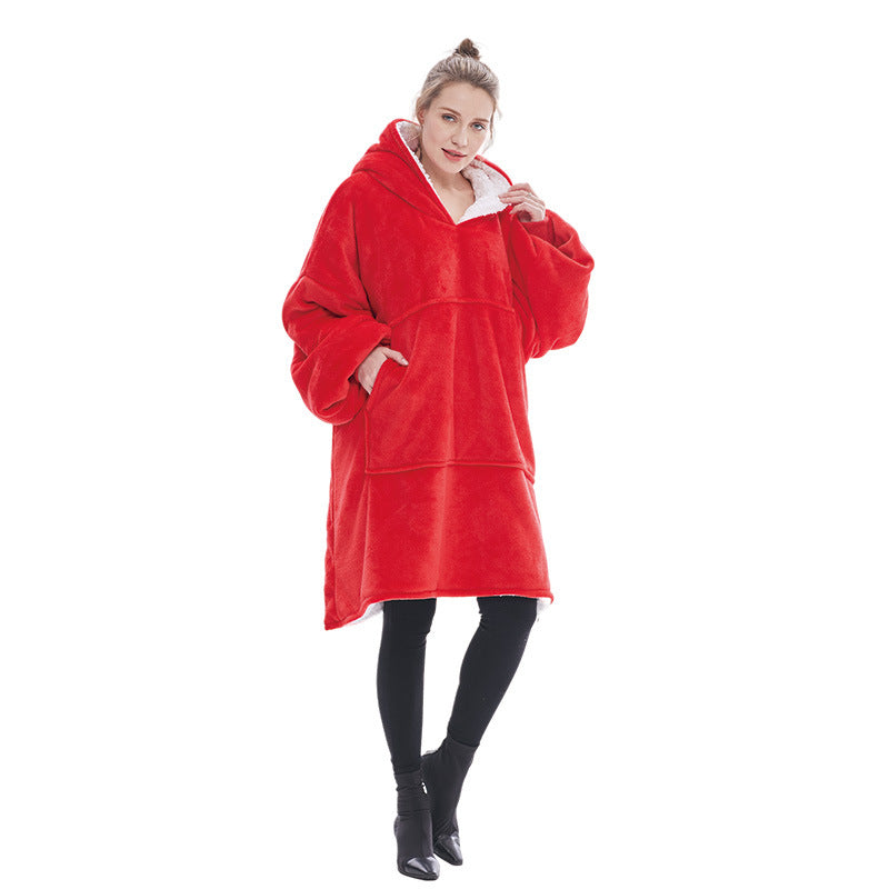 Red Oversized Wearable Blanket Hoodie - Ultra Soft &amp; Cozy Snuggle Pullover for Adults