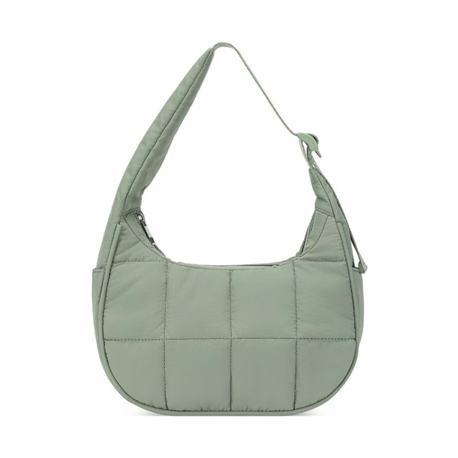 Green Trendy Nylon Puffer Shoulder Bag for Women - Lightweight Large Capacity Underarm Tote