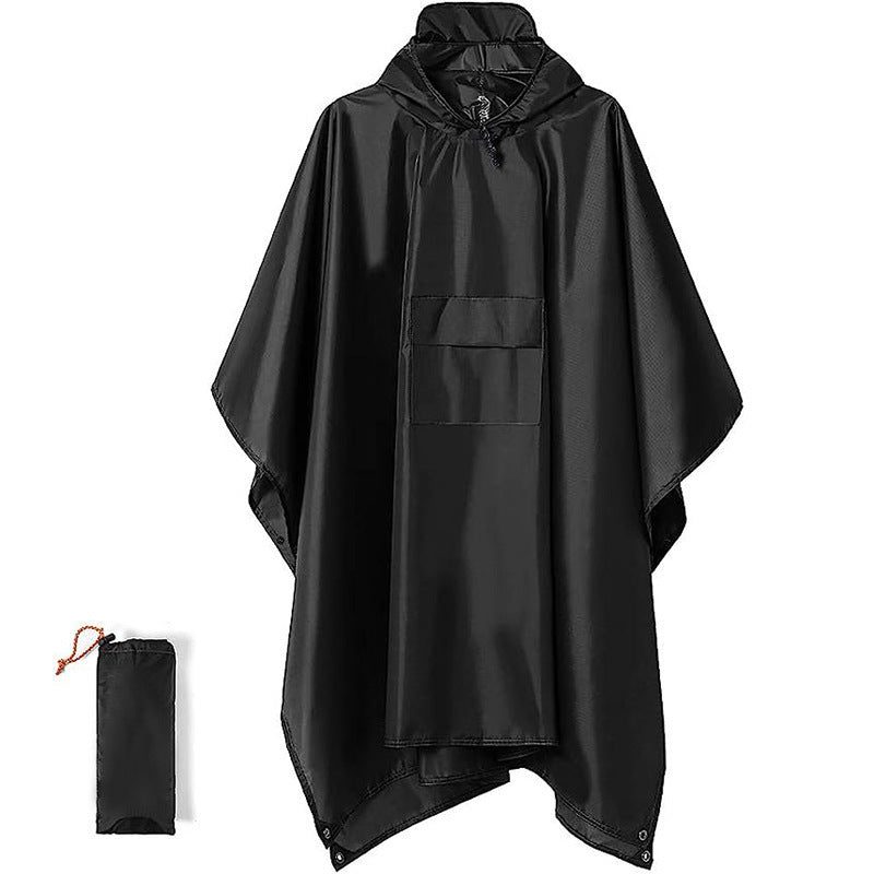 Black 3-in-1 Waterproof Rain Poncho - Lightweight Hooded Raincoat, Ground Tarp &amp; Emergency Shelter for Hiking, Camping, and Outdoor Survival